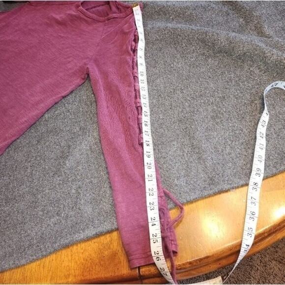 VERY J Tunic Dress Women Medium M Wine Red Long Lace Up Sleeve Mini 100% Cotton - Picture 11 of 12